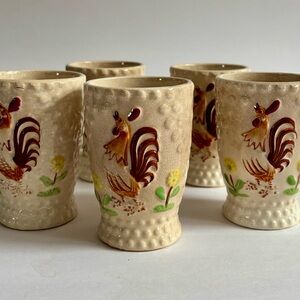 Set of 5 Vintage Artisan Hobnail CeraCeramic Rooster Glasses Japan